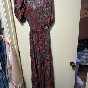 EARTHBOUND Burgundy and Navy Patchwork Maxi Dress